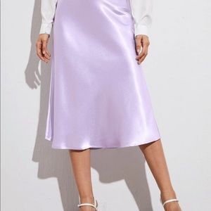 Satin lilac purple midi skirt